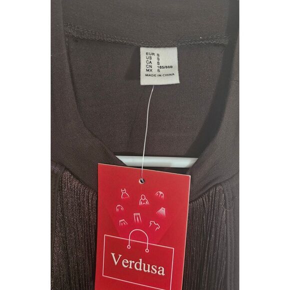 Verdusa Fringe Trim Sleeveless Bodycon Halter Bodysuit Top Brown Size Small NWOT - Picture 10 of 11